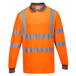 Portwest Mens Hi-Vis Long-Sleeved Safety Polo Shirt - S, Orange