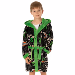 Minecraft Boys Creeper TNT Dressing Gown - 13-14 Years, Black/Green/Grey