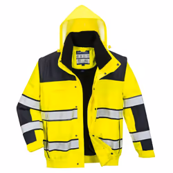 Portwest Mens Classic 3 In 1 Hi-Vis Winter Bomber Jacket - XL, Yellow/Black