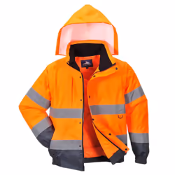 Portwest Mens 2 In 1 Hi-Vis Safety Bomber Jacket - L, Orange