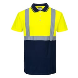 Portwest Mens Contrast Hi-Vis Polo Shirt - XS, Yellow/Navy