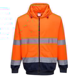 Portwest Mens Contrast Safety Full Zip Hoodie - 3XL, Orange/Navy
