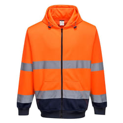 Portwest Mens Contrast Safety Full Zip Hoodie - XL, Orange/Navy