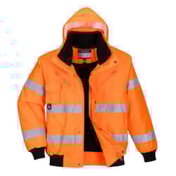 Portwest Mens 3 In 1 Hi-Vis Safety Bomber Jacket - S, Orange