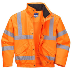 Portwest Mens Rain Hi-Vis Breathable Safety Bomber Jacket - L, Orange