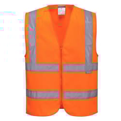Portwest Mens Band & Brace Zip Front Safety Hi-Vis Vest - L, Orange