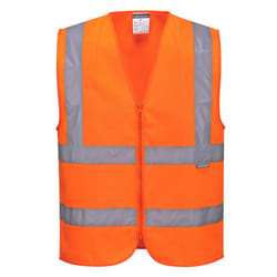 Portwest Mens Band & Brace Zip Front Safety Hi-Vis Vest - M, Orange