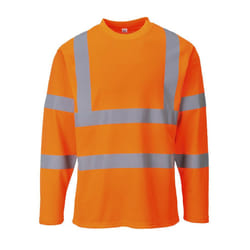Portwest Mens Hi-Vis Comfort Long-Sleeved Safety T-Shirt - XL, Orange