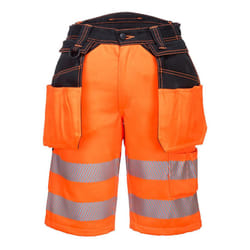 Portwest Mens PW3 Hi-Vis Holster Pocket Shorts - 32R, Orange/Black