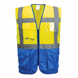 Portwest Mens Warsaw Contrast Hi-Vis Vest - L, Yellow/Royal Blue