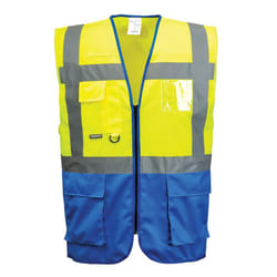 Portwest Mens Warsaw Contrast Hi-Vis Vest - L, Yellow/Royal Blue
