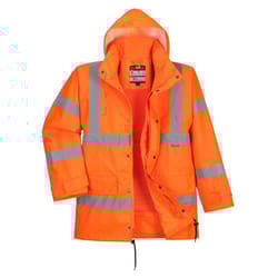 Portwest Mens Rain Hi-Vis Breathable Safety Traffic Jacket - M, Orange