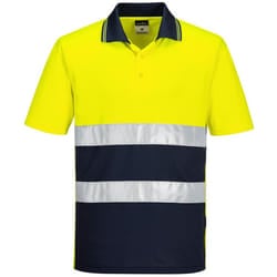 Portwest Mens Contrast Lightweight Hi-Vis Polo Shirt - S, Yellow/Navy