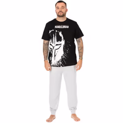 Star Wars: The Mandalorian Mens Splattered Pyjama Set - M, Black/White/Grey