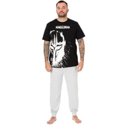 Star Wars: The Mandalorian Mens Splattered Pyjama Set - S, Black/White/Grey