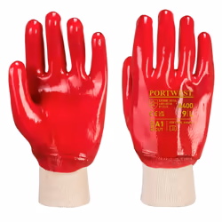 Portwest Unisex Adult A400 Knitted Cuff PVC Safety Gloves - M, Red