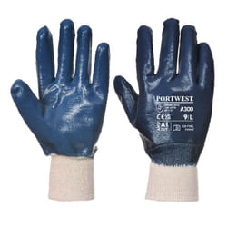 Portwest Unisex Adult A300 Knitted Cuff Nitrile Safety Gloves - M, Navy