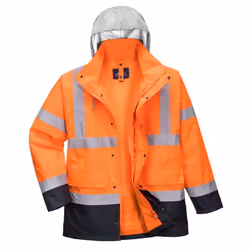 Portwest Mens Hi-Vis 4 In 1 Safety Traffic Jacket - S, Orange/Navy