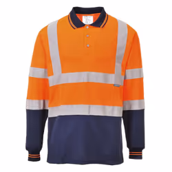 Portwest Mens Contrast Hi-Vis Long-Sleeved Safety Polo Shirt - 4XL, Orange/Navy