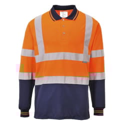 Portwest Mens Contrast Hi-Vis Long-Sleeved Safety Polo Shirt - S, Orange/Navy