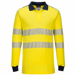 Portwest Mens PW3 Flame Resistant Hi-Vis Long-Sleeved Polo Shirt - XL, Yellow/Navy