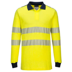 Portwest Mens PW3 Flame Resistant Hi-Vis Long-Sleeved Polo Shirt - XL, Yellow/Navy