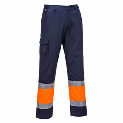 Portwest Mens Contrast Hi-Vis Work Trousers - L R, Orange/Navy