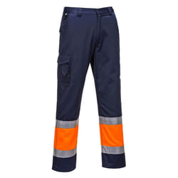 Portwest Mens Contrast Hi-Vis Work Trousers - L R, Orange/Navy