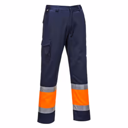 Portwest Mens Contrast Hi-Vis Work Trousers - XL R, Orange/Navy