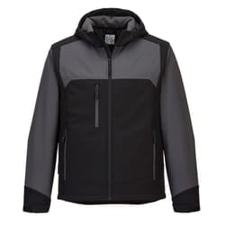 Portwest Mens KX3 Contrast Hooded Soft Shell Jacket - XL, Black/Grey