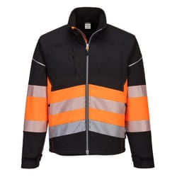 Portwest Mens PW3 Hi-Vis 3 Layer Class 1 Soft Shell Jacket - S, Black/Orange