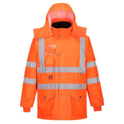 Portwest Mens Hi-Vis 7 In 1 Safety Traffic Jacket - 4XL, Orange