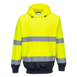 Portwest Mens B316 Contrast Hi-Vis Hoodie - S, Yellow/Navy