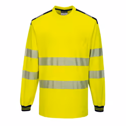 Portwest Mens PW3 Cotton Hi-Vis Comfort Long-Sleeved T-Shirt - 4XL, Yellow/Black