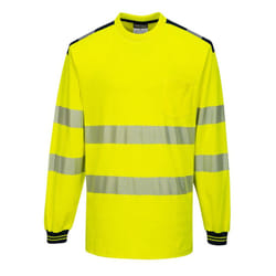 Portwest Mens PW3 Cotton Hi-Vis Comfort Long-Sleeved T-Shirt - 4XL, Yellow/Black