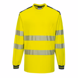 Portwest Mens PW3 Cotton Hi-Vis Comfort Long-Sleeved T-Shirt - 3XL, Yellow/Navy