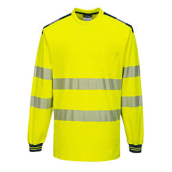 Portwest Mens PW3 Cotton Hi-Vis Comfort Long-Sleeved T-Shirt - 3XL, Yellow/Navy