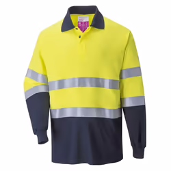 Portwest Mens Two Tone Flame Resistant Anti-Static Long-Sleeved Polo Shirt - L, Yellow/Navy