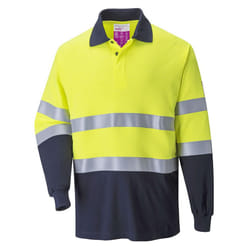 Portwest Mens Two Tone Flame Resistant Anti-Static Long-Sleeved Polo Shirt - L, Yellow/Navy