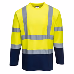 Portwest Mens Contrast Cotton High-Vis Comfort Long-Sleeved T-Shirt - M, Yellow/Navy
