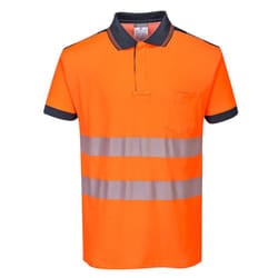 Portwest Mens PW3 Hi-Vis Comfort Safety Polo Shirt - XL, Orange/Navy