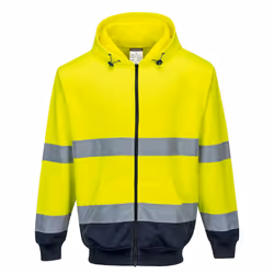 Portwest Mens Contrast Hi-Vis Full Zip Hoodie - S, Yellow/Navy