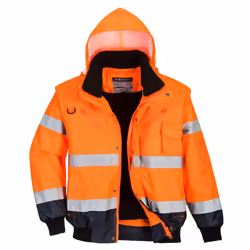 Portwest Mens 3 in 1 Hi-Vis Safety Bomber Jacket - XXL, Orange/Navy