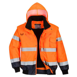 Portwest Mens 3 in 1 Hi-Vis Safety Bomber Jacket - XXL, Orange/Navy