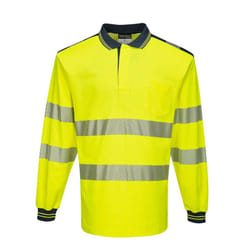 Portwest Mens PW3 Hi-Vis Comfort Long-Sleeved Polo Shirt - 3XL, Yellow/Navy