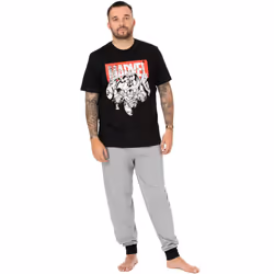 Marvel Mens Superhero Pyjama Set - XL, Black/Grey
