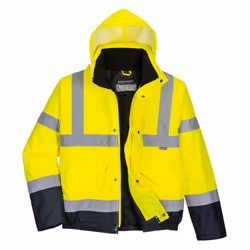 Portwest Mens Contrast Hi-Vis Winter Bomber Jacket - M, Yellow/Navy