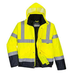 Portwest Mens Contrast Hi-Vis Winter Bomber Jacket - M, Yellow/Navy