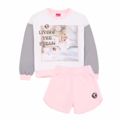 Barbie Girls Living The Dream Fleece Pyjama Set - 5-6 Years, White/Grey/Pink