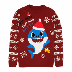 Baby Shark Mens Daddy Shark Knitted Christmas Jumper - XXL, Maroon